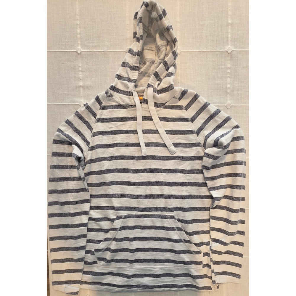 Free Planet Mens XL Striped Pullover Hoodie Navy White Kangaroo Sweatshirt